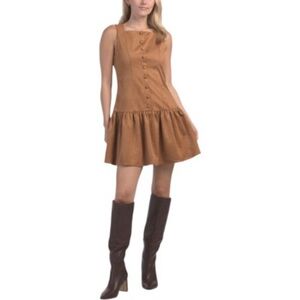 Wayf Brown Button-Front Mini Dress